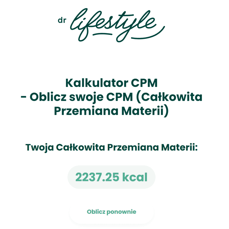 Wynik z kalkulatora dietetycznego 44 lata