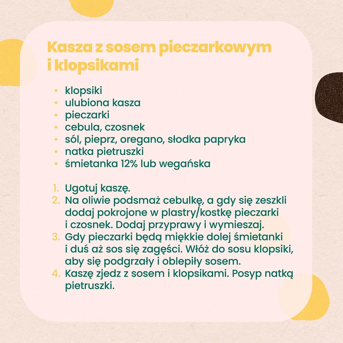 Kasza z sosem pieczrkowym i klopsikami