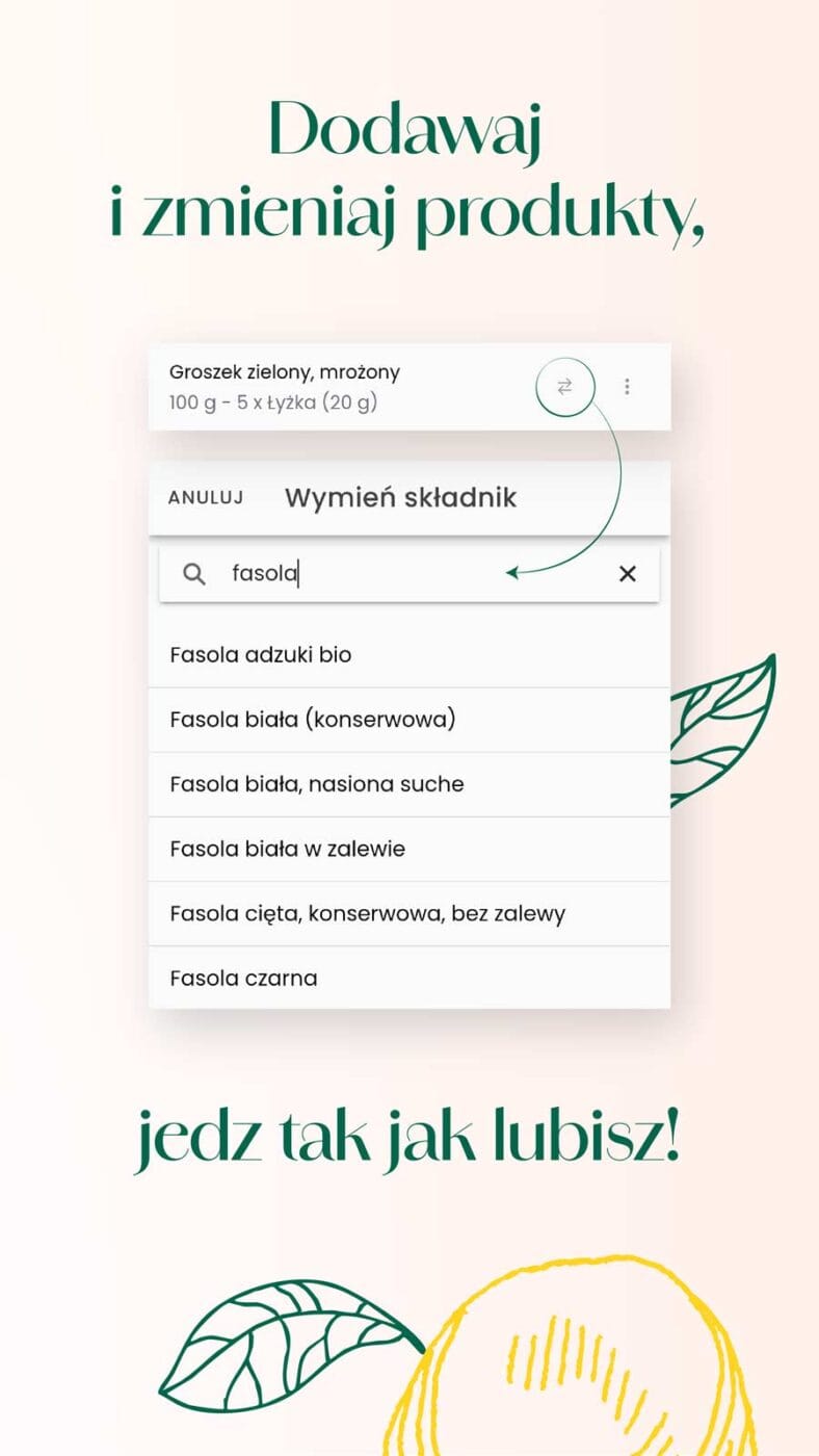 Aplikacja z dietami Dr Lifestyle zmiana produktów